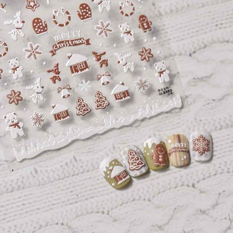 ネイルシール かわいい 冬 クリスマス 浮き彫り ジンジャーブレッドマン 雪屋 雪花 トナカイ 花柄 貼り付け プリンセス シリーズ カートゥーン パターン 子供用 指先 デコレーション 通年 デザイン グッズ