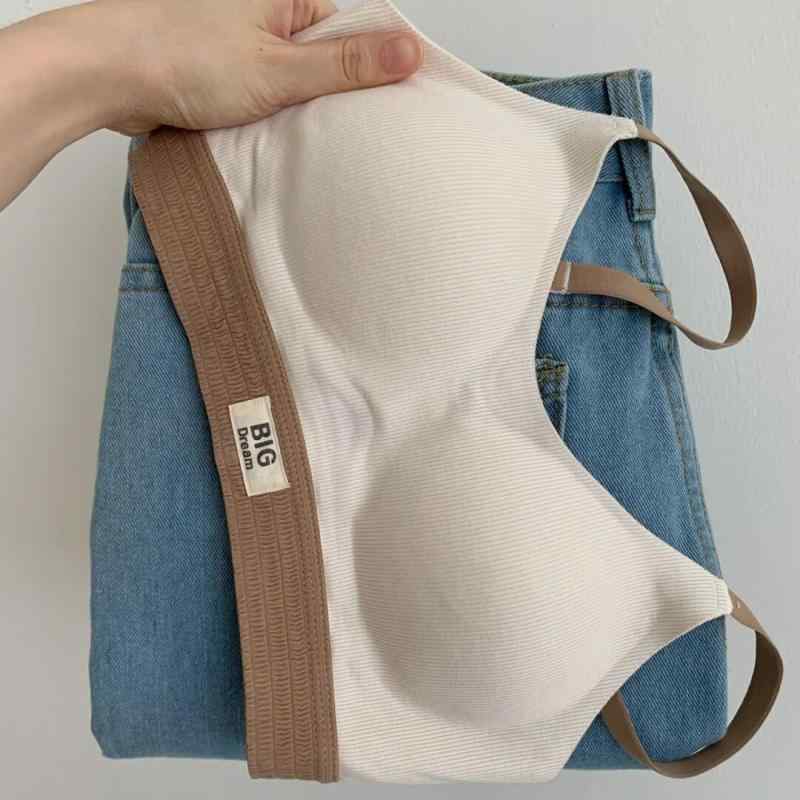 Underwear, Sleepwear - ブラ無しブラジャー 女性用 親肌 無痕 防下垂 サイドサポート トレンド 休闲 スポーツ 文胸 フルカップ 薄型カップ 伸縮性 固定ストラップ ホワイト ブラック ブラウン ダークグレー ベージュ S M L XL 日韓風