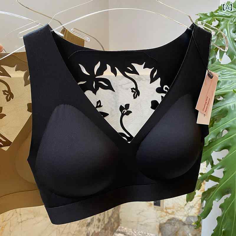 レディース 無ワイヤー ガーター ブラジャー 美背 内衣 バックレス 透け感 穴あき カップ バック クロッチ 透気 背心 ブラ