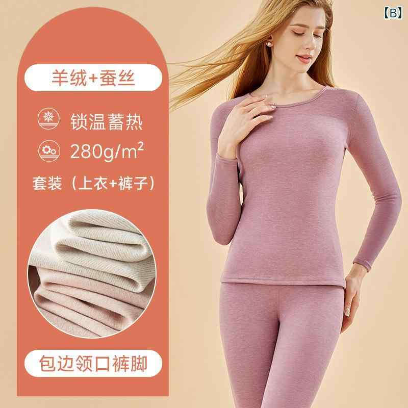 保暖インナーセット 男女兼用 羊毛 シルク混 発熱 長袖 長ズボン 厚手 抗起球 秋冬...