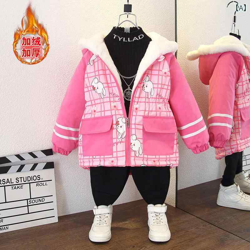 Coat - キッズ 女の子 秋冬 保暖 ジャケット コットン ポリエステル フード付き 長袖 フード ジップアップ 短丈 厚手 柔らかい 素材 ピンク 紫 チェック柄 グラッド かわいい プリント カジュアル 子供服 トップス 3-8歳 100-140cm 冬用 暖