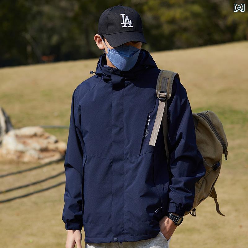 登山ジャケット 男女兼用 3in1 着脱式 冬用 ツーピースセット 防水 防風 保暖 透気 フリース内胆 コットン風 ポリエステル素材 クライミング キャンプ ハイキング トレッキング 旅行 郊外散策 深藍 茶色 ベージュ ダークグレー ブラック ホワイ shadowtail-11093059 シャドーテール サンプル画像2