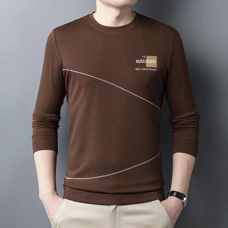 Rakuten - Tシャツ メンズ 中年 長袖 丸首 春秋 ワイドシルエット ポリエステル 混紡 無地 ロブスト 耐摩耗 伸縮性 深色 紺 黒 白 緑 日常 ビジネス 紳士 35歳以上 免アイロン 加工 180g 250g グラム 重量