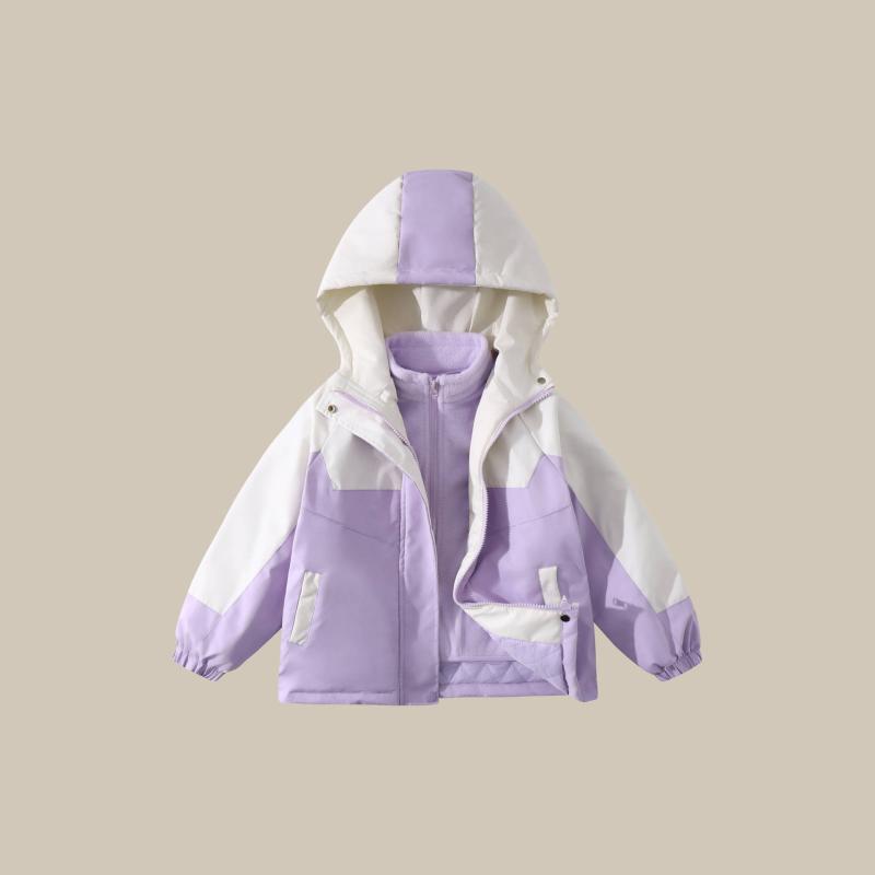 キッズ レディース メンズ フリース インナー 付き 防風 防水 フード 付き ジャケット ニット ナイロン 素材 耐摩耗 暖か 通気性 グリーン パープル 秋冬 登山 徒歩 キャンプ 用途 ルーズ フィット トップス コート タイプ 保湿 速乾 機能