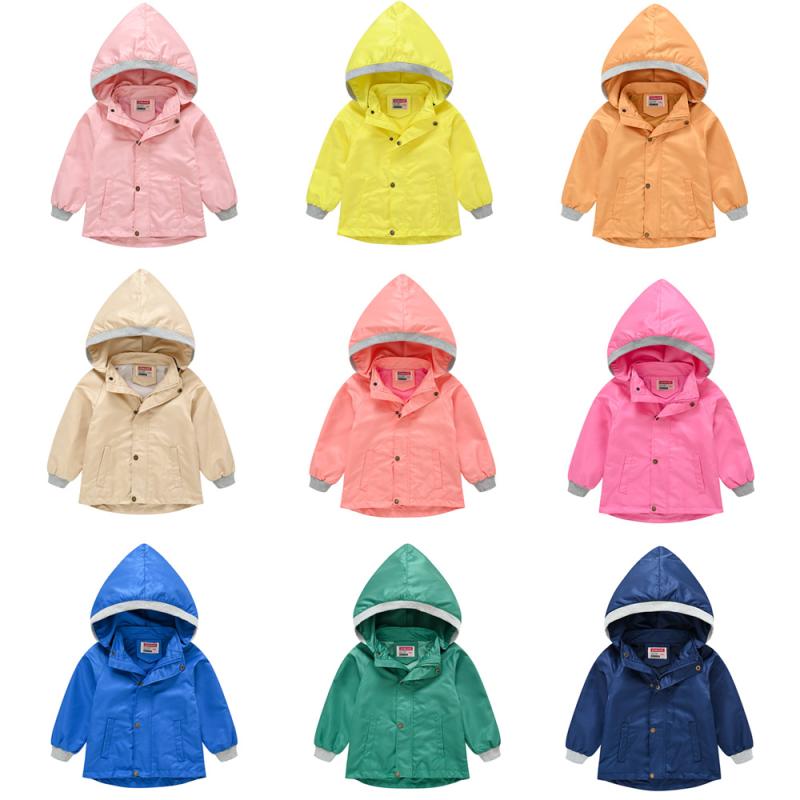 Coat - キッズ 男女兼用 春秋 風防服 外套 ジャケット コート コットン混紡 ポリエステル 柔軟加工 酵素洗い 長袖 フード 取り外し可能 ジッパー 開襟 短丈 ピンク イエロー オレンジ カーキ ダークピンク パープル ローズ レッド ネイビー グリーン ダ