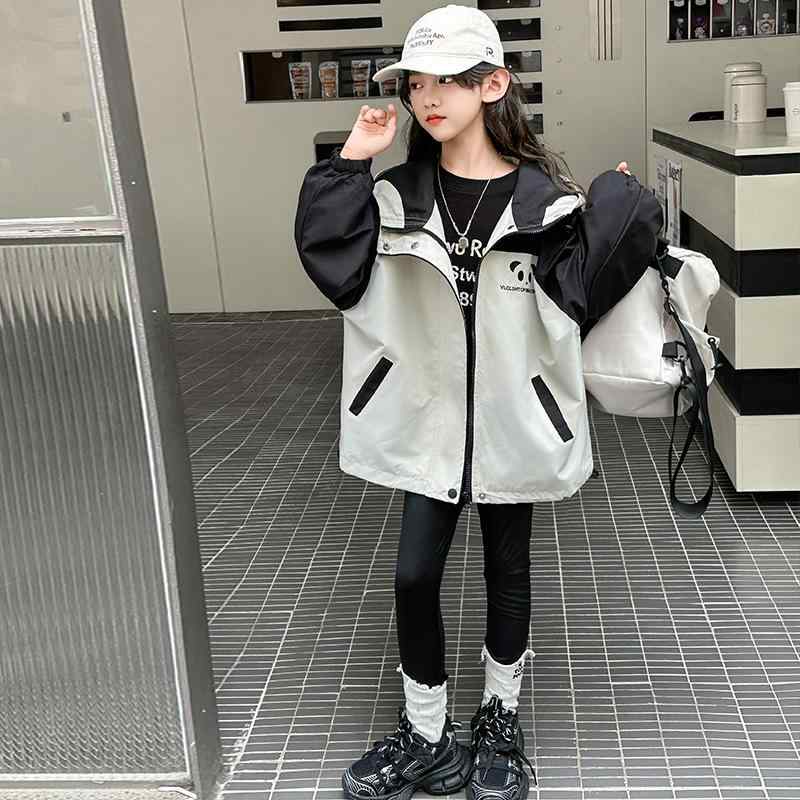 Blousons, Jumpers - キッズ 女の子 秋冬 綿混 フード付き 長袖 防風 ジャケット 厚手 ミドルレングス 綿素材 50% 熊猫柄 韓風 潮范 スポーツ 普段使い 軽量 伸縮性 暖か 通勤 学校 屋外 アクティブ 子供服 コットン ジップアップ トレンド かわいい 秋冬用 大