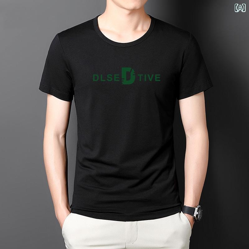 メンズ Tシャツ 短袖 丸首 プリント デザイン 合体型 薄手 ポリエステル 混紡 黒 白 日常 使い ベースレイヤー ティーン 向け カジュアル トップス インナー 夏 アイテム