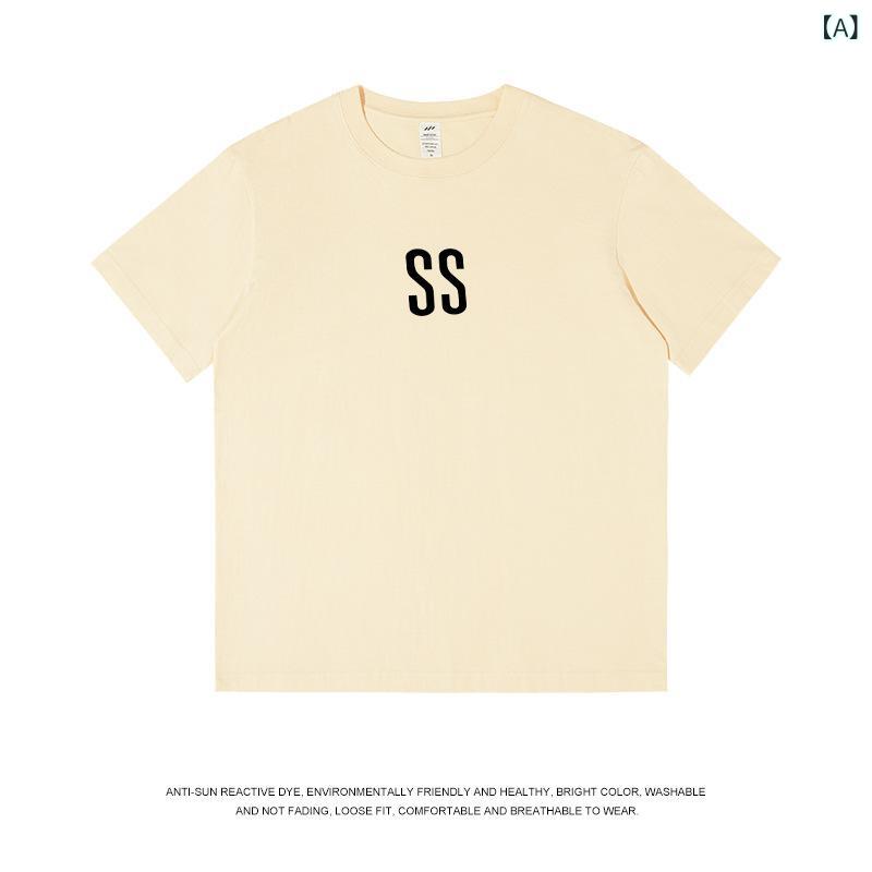メンズ Tシャツ 男性用 短袖 トップス 綿100% 精梳綿 透気性 ゆったり ルーズフィット 丸首 セットインスリーブ 無帽 普通厚 印花 幾何学柄 字母プリント 日常着 ティーンエイジャー向け 春夏 2025年 杏色 白 黒 アイスブルー ダークグリ