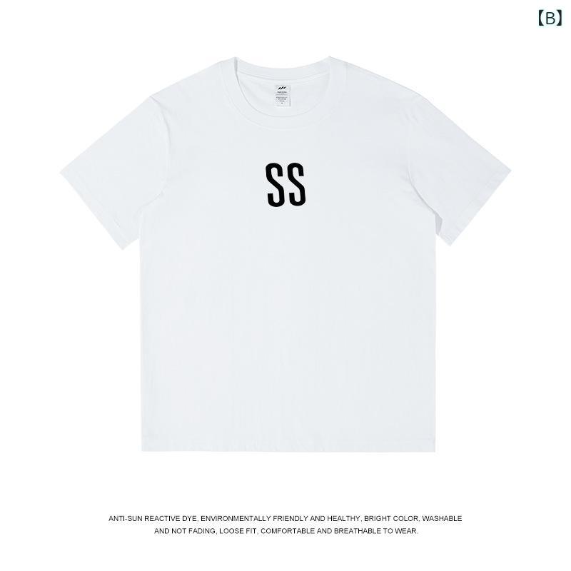 メンズ Tシャツ 男性用 短袖 トップス 綿100% 精梳綿 透気性 ゆったり ルーズフィット 丸首 セットインスリーブ 無帽 普通厚 印花 幾何学柄 字母プリント 日常着 ティーンエイジャー向け 春夏 2025年 杏色 白 黒 アイスブルー ダークグリ 2