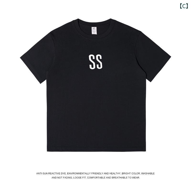 メンズ Tシャツ 男性用 短袖 トップス 綿100% 精梳綿 透気性 ゆったり ルーズフィット 丸首 セットインスリーブ 無帽 普通厚 印花 幾何学柄 字母プリント 日常着 ティーンエイジャー向け 春夏 2025年 杏色 白 黒 アイスブルー ダークグリ 3