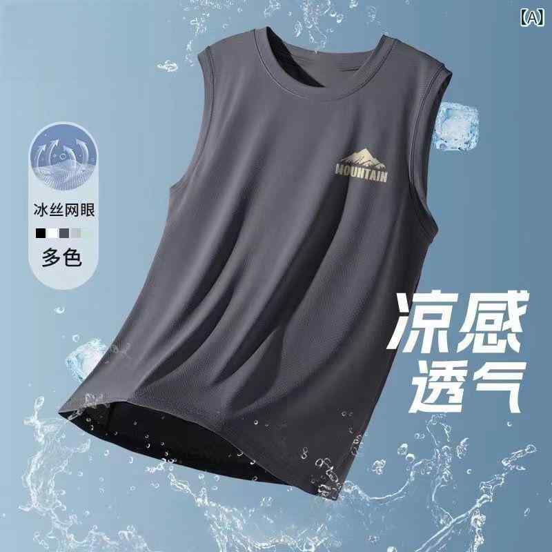 Rakuten - メンズ 背心 無袖Tシャツ 速乾 接触冷感 薄手 綿 ポリエステル メッシュ ゆったり 大きいサイズ 運動 日常 夏 黄色 灰色 緑 黒 白