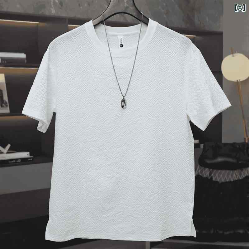 Rakuten - メンズ Tシャツ キャミソール 短袖 丸首 薄手 フィット 夏用 ポリエステル 無地 軽量 涼しい 白色 黒 緑 灰 休日着 ゆったりシルエット 青年向け 合体型 セットアップなし