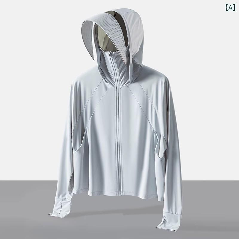 Rakuten - レディース メンズ 防晒服 接触冷感 速乾 透気 防紫外線 UPF45+ 軽薄 短款 連帽 切り替え柄 ジャケット アウトドア 登山 徒歩 キャンプ 釣り 旅行 郊遊 サイクリング グレー ピンク 白 黒 ナイロン 耐摩耗 夏 汎用 クライミング