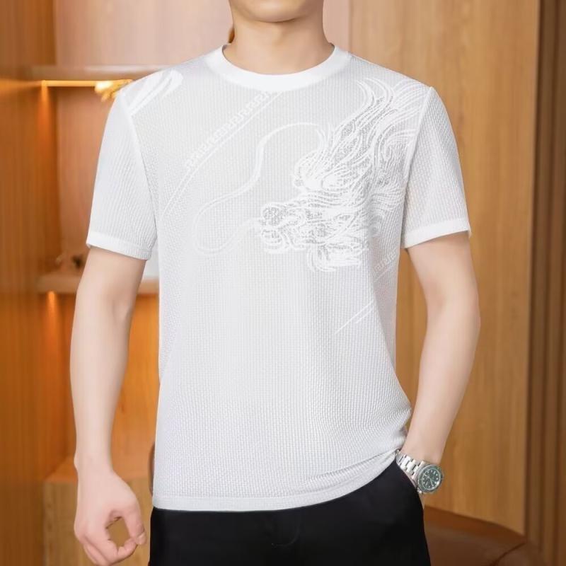 メンズ Tシャツ ゆったり ファッション コーディネート トレンド スリム 夏 休日 アイスシルク 薄手 丸首 半袖 上着 英倫 スタイル 合体型 青少年 短袖 薄型 化繊混紡 日常 動物プリント 動物柄 免烫処理 白 黒 綿ポリエステル 混紡 軽量 吸