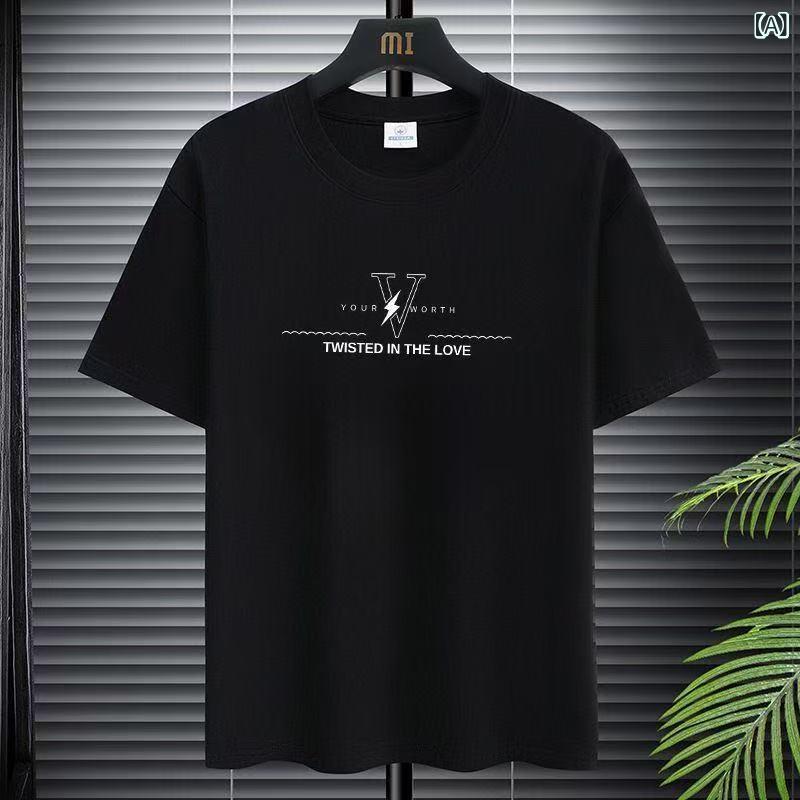 メンズ Tシャツ トップス 半袖 短袖 夏服 ゆったり 大きいサイズ 丸首 黒 白 灰 緑 青 カーキ ポリエステル 透気性 吸湿速乾 耐摩耗 プリント 幾何学柄 薄手 軽量 ゆったりシルエット 休日 日常 カジュアル