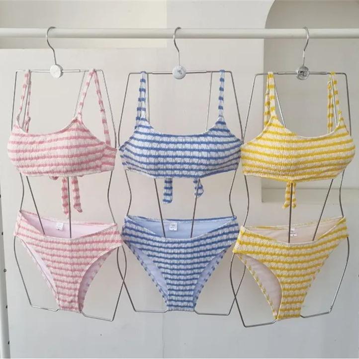 ビキニ 女性用 吊り帯 セパレート スイムウェア 高腰 セクシー タイト バックレス 高伸縮 無袖 三角ビキニ スカートビキニ スイミング ピンク ブルー イエロー ナイロン ポリウレタン ポリエステル 軽量 速乾