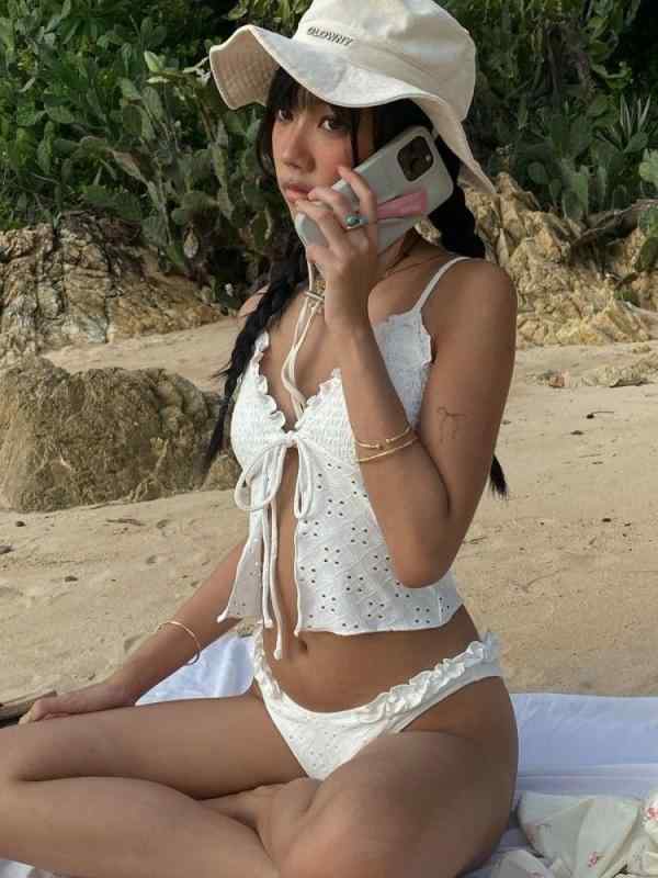 レディース ビキニ 分離式 温泉 泳装 セパレート スイムウェア セクシー 背中開き 無袖 女性用 ブラック ホワイト 花柄 ポリエステル スパンデックス プール 海 ビーチ スイミング アクティブ 軽量 伸縮性 速乾 トップレス ボトム トリミング ブ