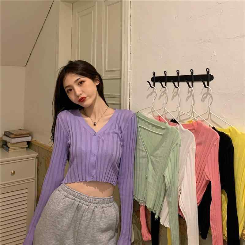Garments - ニットカーディガン レディース 春夏 薄手 長袖 Vネック 切り替え 修身シルエット 白色 ブラック ピンク イエロー グリーン パープル 雪ニール素材 接触冷感 吸湿速乾 軽量 通勤 普段使い かわいい トップス インナー 外出着