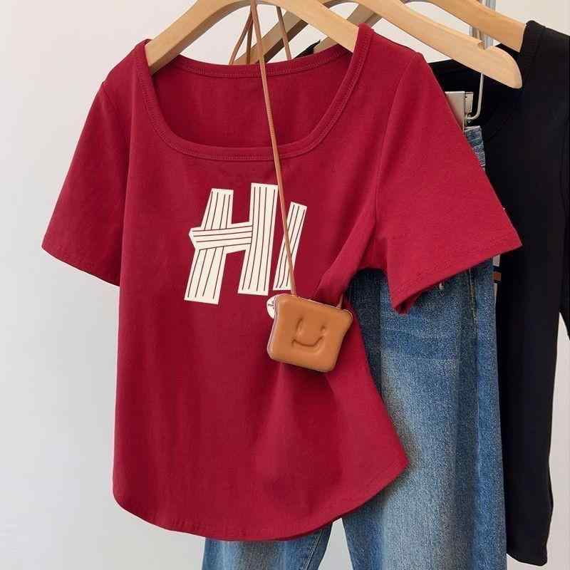 Rakuten - Tシャツ 女性用 プラスサイズ 短袖 トップス 夏 春夏 涼しい 接触冷感 ポリエステル 再生繊維 プリント柄 フラワー柄 花柄 ゆったり ルーズフィット 肩幅広め スリム効果 肉隠し 赤 ブラック グリーン ホワイト 方領 セットインスリーブ シンプル