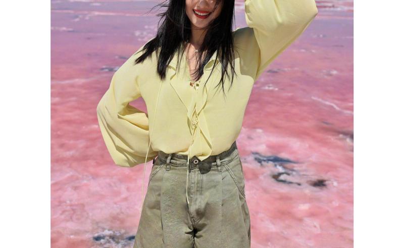 ブラウス 女性用 秋 黄色 フリル シフォン トップス ワイドシルエット ドローストリング シャツ ゆったり風 上着 無袖 ランプシェード袖 ノーカラー プルオーバー 軽やか 甘め 網纱素材 ゆったりフィット 通勤 普段使い カジュアル レイヤード shadowtail-11110429 シャドーテール パッケージ画像