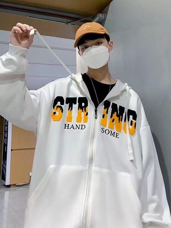 パーカー メンズ トップス ジップアップ フード付き カジュアル スポーツウェア ヴィンテージ風 ロゴ アルファベット スウェット ストリート系 秋 スポーツ