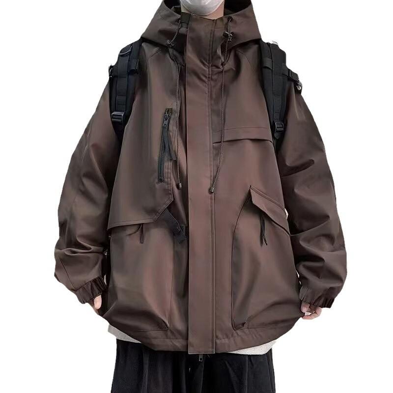 マウンテンパーカー メンズ 秋冬 厚手 撥水 ジャケット アウター ストリート系 ブラック カジュアル ゆったり デザイン感 防寒 アウトドア 通勤