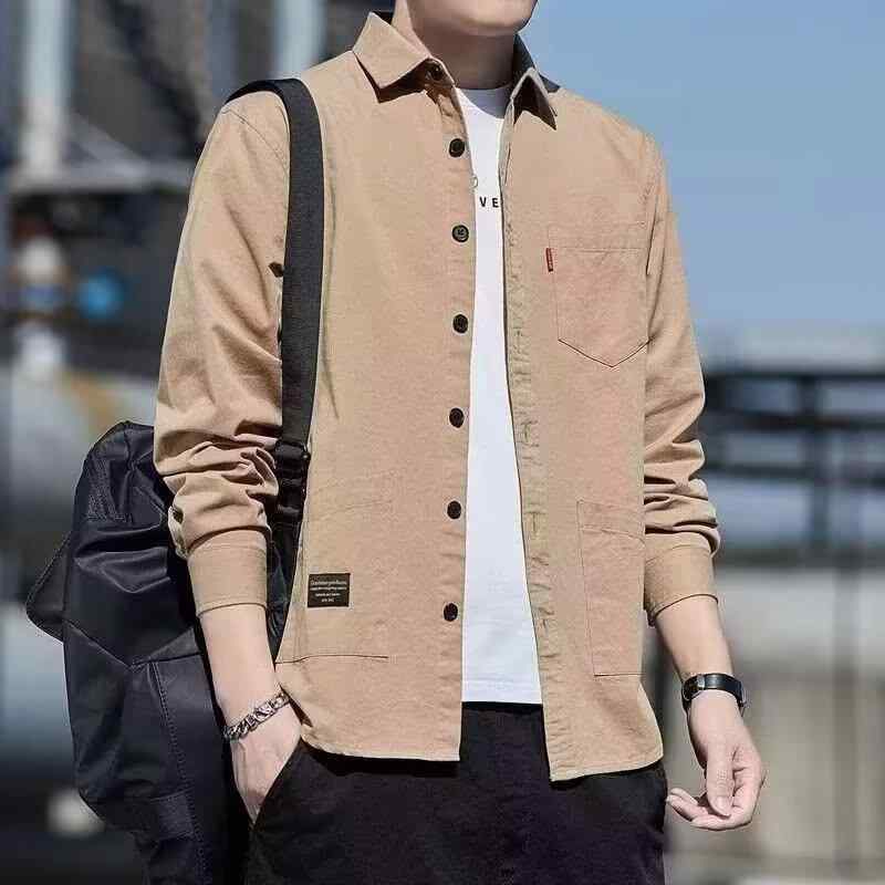 シャツ メンズ 長袖 秋服 トップス アメリカン カジュアル ワークジャケット ワークシャツ 羽織り 秋物 アメカジ ライトアウター ビッグシルエット 無地 シンプル 重ね着 普段使い・素材機能: 免燙・面料支数: 20支・スタイル: 通勤・款式: カーディガン・版型: 合体型・ネックライン: 翻領・袖丈: 長袖・柄: 無地・厚さ: 薄手・誤差範囲: 1-3cm・デザイン詳細: ポケット装飾・対象: 青年・主な素材: ポリエステル・主な素材含有率: 81-90%・シーン: カジュアル・カラー展開: ブラック, グリーン, カーキ, グレー・サイズ展開: M, L, XL, XXL, XXXL・適用対象: 大人・性別: 男性・カテゴリ: シャツ