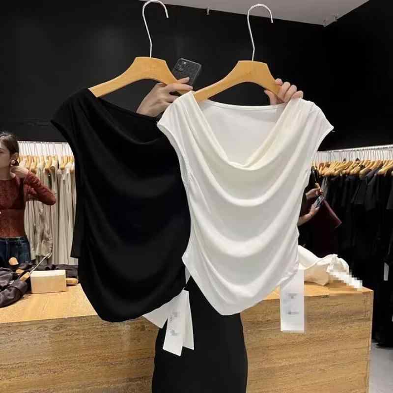 Tシャツ レディース 半袖 カットソー モダール素材 修身 スリムフィット 無地 ドレープネック エレガント きれいめ フェミニン デザイン性 小洒落感 上品 カジュアル オフィス 通勤用 普段使い 伸縮性 高品質
