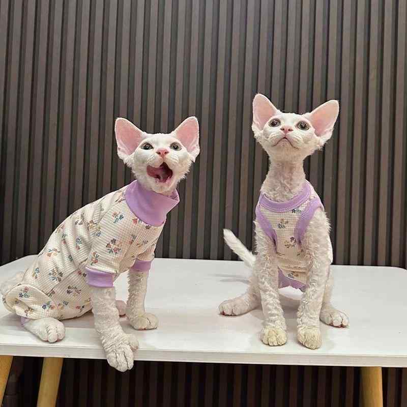 ペット服 女の子 オールシーズン 花柄 タンク タンクトップ 薄手 防寒 抜け毛防止 無毛猫 スフィンクス デボンレックス 半袖・素材: ポリエステル・カテゴリ: ペット用ベスト・スタイル: カトゥーン・性別: ユニセックス・カラー展開: 紫色碎花無袖, 紫色碎花有袖・サイズ展開: XS（約0.75-1.5kg）, S（約1.25-2.5kg）, M（約2.5-3.5kg）, L（約3.5-4.5kg）, XL（約4.5-5.5kg）, XXL（約5.5-7kg）
