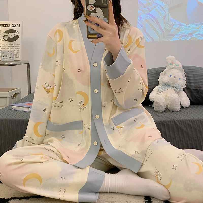 マタニティウェア レディース 綿 パジャマ セットアップ 授乳服 産後 部屋着 ルームウェア 薄手 オールシーズン 上下セット トップス パンツ付き・素材: 綿90-95%・スタイル: カーディガン・袖丈: 長袖・パンツ丈: 長ズボン・カラー展開: 877円襟ストライプ（紫）, 878円襟ストライプ（黄）, 879円襟ストライプ（緑）, 926折り襟ストライプ（紫）, 927折り襟ストライプ（緑）, 928折り襟ストライプ（黄）, 929カーディガン（緑・ウサギ）, 930星空月・サイズ展開: L（42.5-57.5kg）, XL（57.5-67.5kg）, 2XL（67.5-77.5kg）, 3XL（77.5-90kg）・雰囲気: シンプルカジュアル・生地の厚さ: 適度（161-180g/平米）