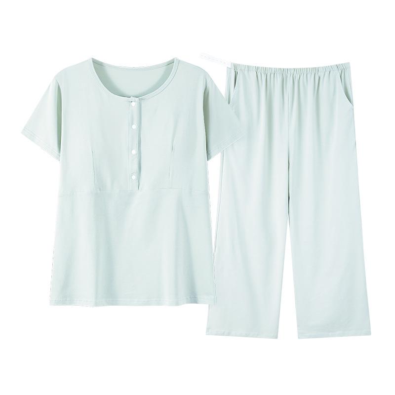 授乳服 レディース ルームウェア セットアップ モダール 半袖 七分丈パンツ 前開き カップ付き 調整可能パンツ 産後用 部屋着 快適 肌触り 通気性 吸湿性 ホームウェア オールシーズン リラックスウェア・素材: モダール・スタイル: セットアップ・生地の主成分: モダール・生地の混用率: 30%-50%・袖丈: 三分袖・パンツ丈: 七分丈・カラー展開: 豆緑色、浅桃色、丁香紫・サイズ展開: M-L、XL-XXL、3XL-4XL・スタイル: シンプルカジュアル・生地の厚さ: 超薄手(81-100g/平方メートル)