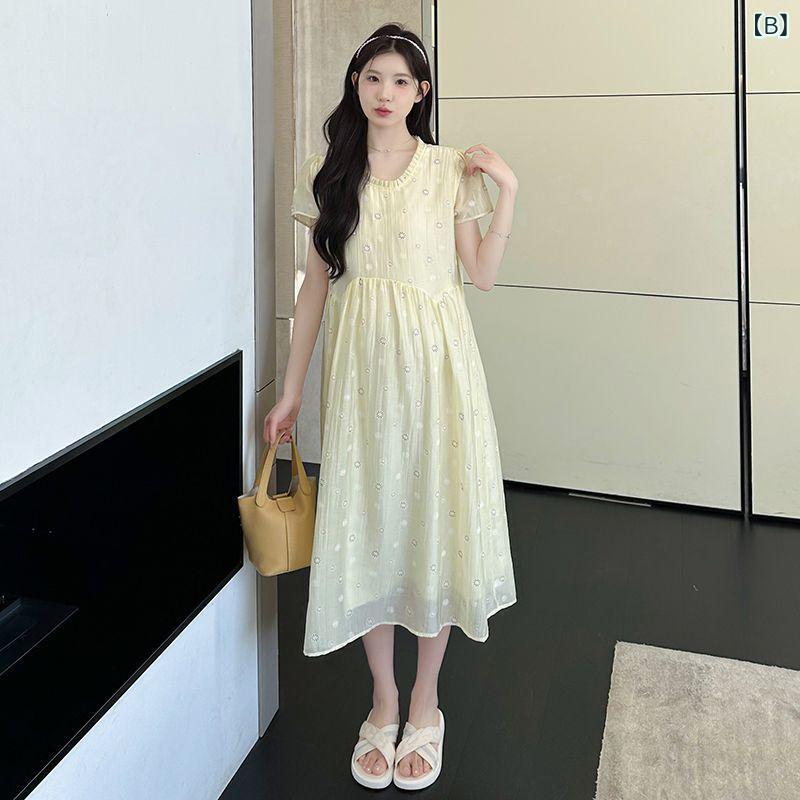 ワンピース マタニティ レディース シフォン プリーツ襟 小花柄 夏服 妊婦服 ゆっ...