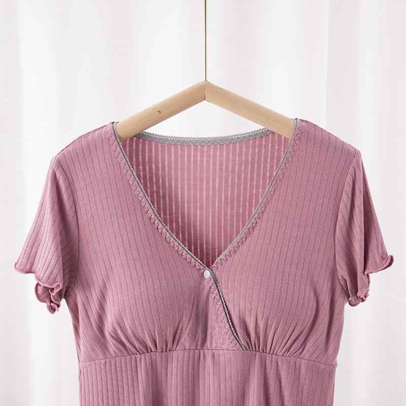 マタニティ パジャマ レディース ルームウェア 授乳服 部屋着 妊婦 産後 Vネック 再生繊維 薄手 伸縮性 ゆったり 大きいサイズ 通年