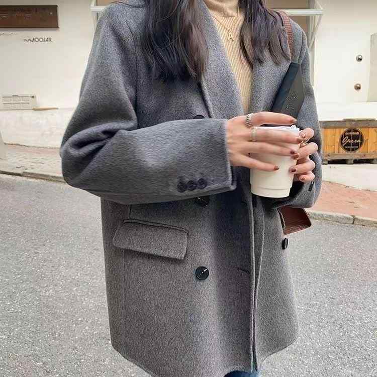 コート レディース ウール ダブルフェイス テーラードジャケット アウター ゆったり カジュアル 韓国風 無地 高級感