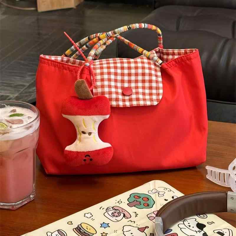 トートバッグ レディース 肩掛け 手提げ キャンバス 帆布 チェック柄 大容量 赤色 A4 通勤 通学 カジュアル おしゃれ
