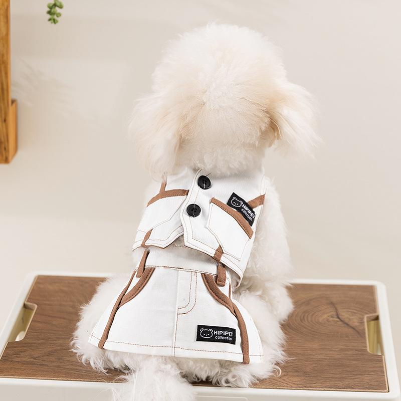 ペット服 ワンピース 女の子 デニム ベスト風 春夏 ファッション 小型犬 中型犬・素材: デニム・製品カテゴリ: ベスト・スタイル: 日韓風・対象: ユニセックス・カラー展開: 弥雅白, 邦迪藍・サイズ展開: XS（推奨体重0.5-1.5kg）, S（推奨体重1.2.5-2.5kg）, M（推奨体重2.5-4kg）, L（推奨体重4-6kg）, XL（推奨体重6-7.5kg）, XXL（推奨体重7.5-10kg）・カテゴリ: ペット服