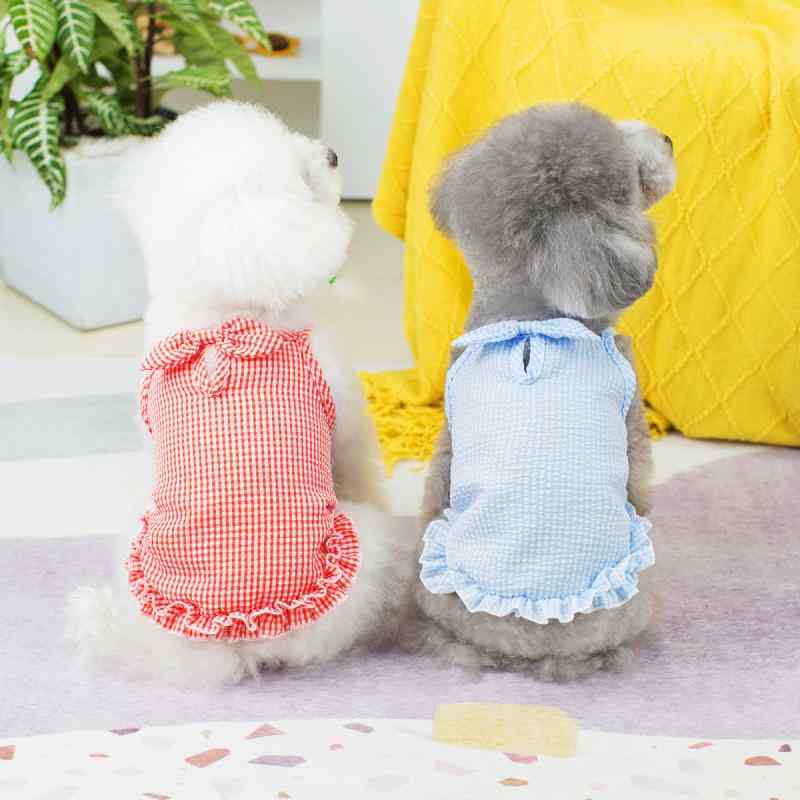 ペット 服 ワンピース 女の子 春夏 日系 シンプル チェック柄 キャミソールワンピース トイプードル ポメラニアン 小型犬 おしゃれ かわいい 伸縮性 通気性 カジュアル お出かけ お散歩 快適 普段使い お呼ばれ