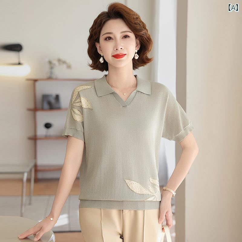 Tシャツ レディース 接触冷感 トップス 半袖 襟付き 襟付きシャツ 40代 シニア 中高年 薄手 伸縮性 ゆったり 涼しい カジュアル 無地 夏 shadowtail-11224609 シャドーテール サンプル画像2