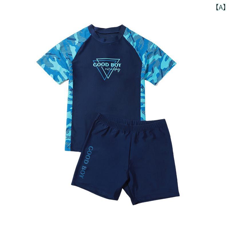 水着 キッズ 男の子 セパレート ジュニア 競泳水着 体型カバー 紫外線対策 オールシーズン 高弾性 通気性・対象年齢: 4-6歳、6-8歳、8-10歳、10-12歳、12-14歳、14歳以上・対象性別: 男・デザイン: 高弾性、小清新・素材: ポリエステル85%、ポリウレタン15%・裏地素材: 酢酸繊維100%・重量: 約200g・用途: 施設遊具、水泳、水遊び・カラー展開: グリーン、ブルー、ブラック、グリーン（フード付き）、ブルー（フード付き）、ブラック（フード付き）・サイズ展開: 140、150、160、170、180、190・スタイル: トランクス・対象: 子供、男児、中高学年児