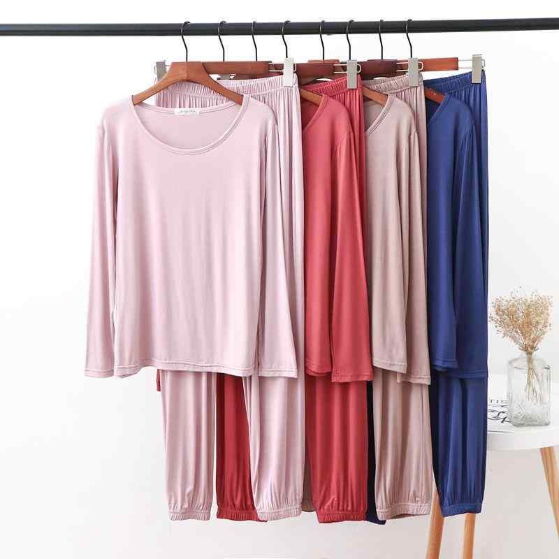 ルームウェア レディース 上下セット モダール クルーネック ラウンドネック 長袖 Tシャツ ジョガーパンツ 2点セット 部屋着 パジャマ ホームウェア シンプル 快適 伸縮性 薄手 ナイトウェア レディース 無地 リラックス カジュアル