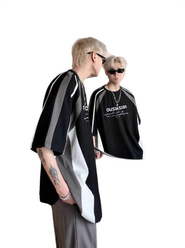 Tシャツ メンズ ラグラン 半袖 アメリカンヴィンテージ風 バイクウェア 切り替え ハイネック ヘビーウェイト 春夏・スタイル: 学院風・素材: ポリエステル100%・柄: ストライプ・フィット感: ルーズ・対象: 青年・スタイル: プルオーバー・ネックライン: クルーネック・袖丈: 半袖・フード: なし・厚さ: 薄手・素材名: 化学繊維混紡・用途: 日常・デザイン: プリント・プリントテーマ: 人物・カラー展開: ホワイト、ブラック・サイズ展開: M,L,XL,XXL,XXXL・重量: 約180g～250g・機能: 通気性・年齢層: 大人・性別: メンズ・カテゴリ: Tシャツ・袖型: レギュラー