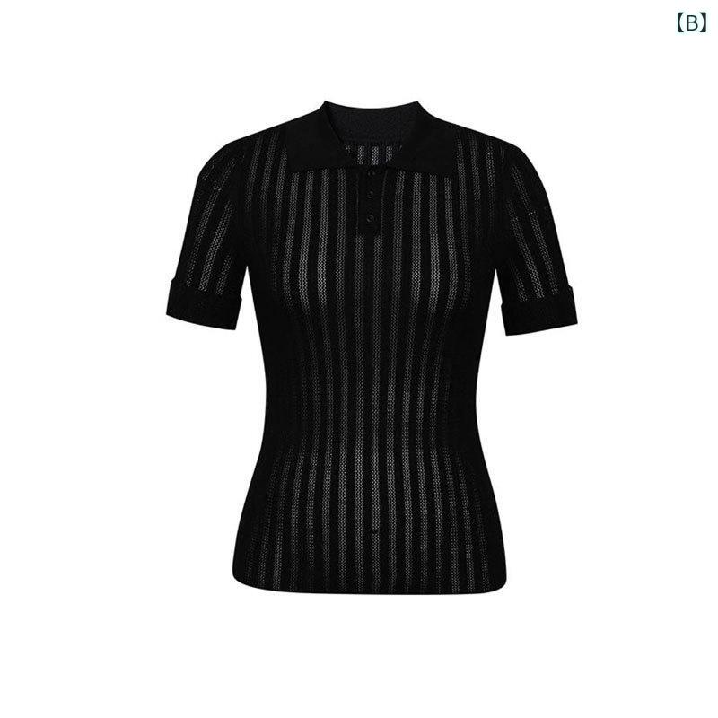 ニットTシャツ レディース 半袖 POLO襟 カジュアル 薄手 夏物 無地 トップス 普段着 着回し shadowtail-11244603 シャドーテール サンプル画像3