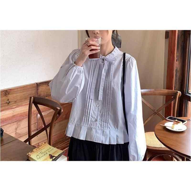シャツ レディース トップス 長袖 パフスリーブ 蝶結び リボン付き ...