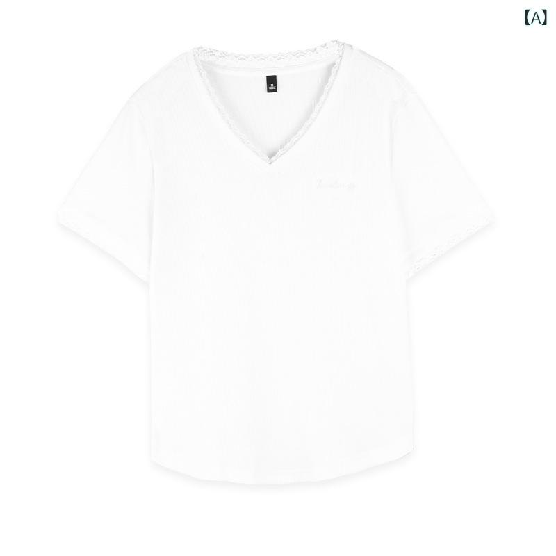 Tシャツ レディース カットソー 半袖 トップス テンセル レース 花柄 Vネック プルオーバー チュニック トップス 半袖シャツ 服 レディース 無地 薄手 涼しい さらさら 快適 伸縮性 吸汗 通気性 ゆったり 体型カバー 着痩せ ルーズ カジュアル 普段使 shadowtail-11261761 シャドーテール サンプル画像2