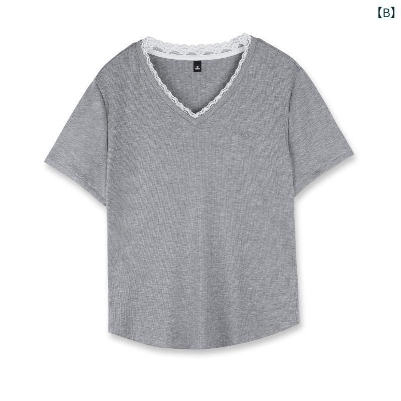 Tシャツ レディース カットソー 半袖 トップス テンセル レース 花柄 Vネック プルオーバー チュニック トップス 半袖シャツ 服 レディース 無地 薄手 涼しい さらさら 快適 伸縮性 吸汗 通気性 ゆったり 体型カバー 着痩せ ルーズ カジュアル 普段使 shadowtail-11261761 シャドーテール サンプル画像3