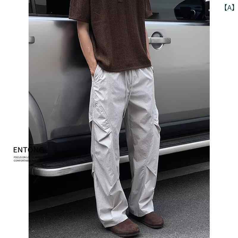 ・カテゴリ: カジュアルパンツ・スタイル: カジュアル・パンツの形状: ルーズフィット・パンツの長さ: ロングパンツ・ウエスト: ミドルウエスト・厚み: 薄手・柄: 無地・対象: 青少年・素材: 化繊混紡・主な素材: ポリエステル90%・着用シーン: 日常・裾のスタイル: ストレート・伸縮性: なし・カラー展開: ライトグレー、ダークグレー、ブラック・サイズ展開: M、L、XL、XXL、XXXL・対象性別: メンズ