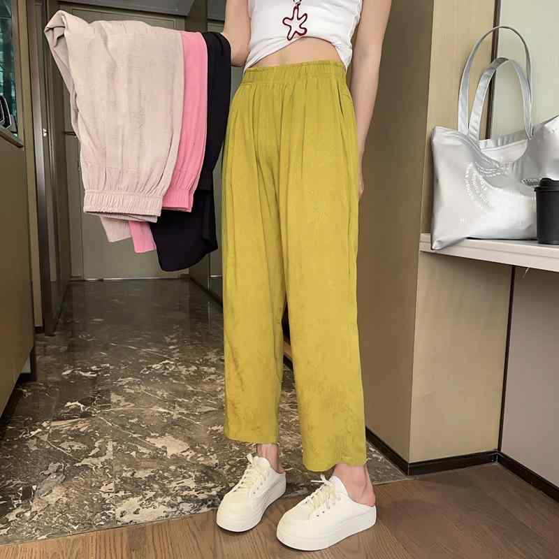 ・カテゴリ: 休闲裤・主な素材: レーヨン90%（含む）-95%（含まない）・スタイル: カジュアル・パンツのデザイン: ストレート・パンツ丈: ロングパンツ・ウエスト: ミドルウエスト・生地の厚さ: 薄手・デザイン: ポケット・カラー展開: ブラック、ウォーターメロンレッド、カーキ、ターメリック・サイズ展開: L、XL・伸縮性: なし・対象性別: 女性・加工: ジャカード