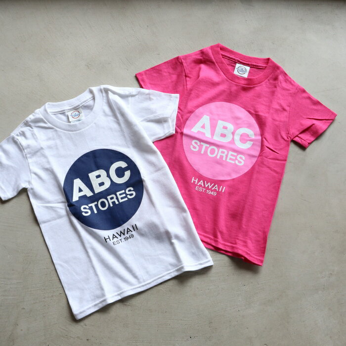 【感謝祭 期間限定特別価格 12月26日13:00まで】ABCストア ハワイ Hawaii ABC STORES 正規品 ハワイ直輸入 クラシック キッズ Tシャツ Classic Kids Tee ホワイト/ラズベリー White/Rasberry