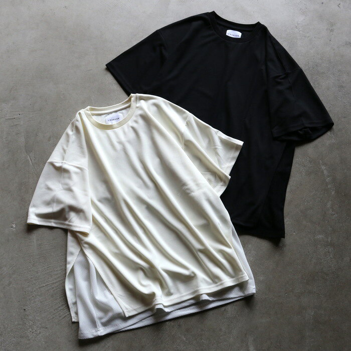 樂天商城 - CHARGER トップス ユニセックス チャージャー メッシュ レイヤード Tシャツ ホワイト/ブラック White/Black 2色展開