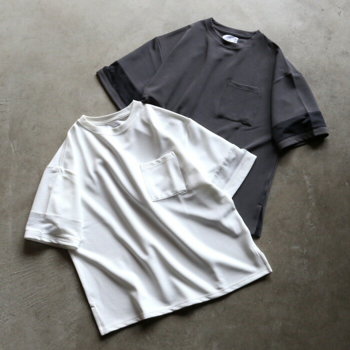 樂天商城 - 【着痩せシリーズ】CHARGER トップス ユニセックス 無地 チャージャー パネル 切り替え Tシャツ ホワイト/グレー White/Gray 2色展開